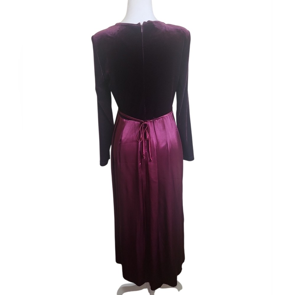 Vintage 90s Velvet Satin Maxi Dress 8P  Red Burgundy Whimsigoth Gothic Witchy - Picture 6 of 16